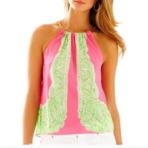 Lilly Pulitzer Riviera Halter Top Pink and Green XS
